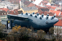  Kunsthaus di Graz. sono visibili le protuberanze rivolte a nord